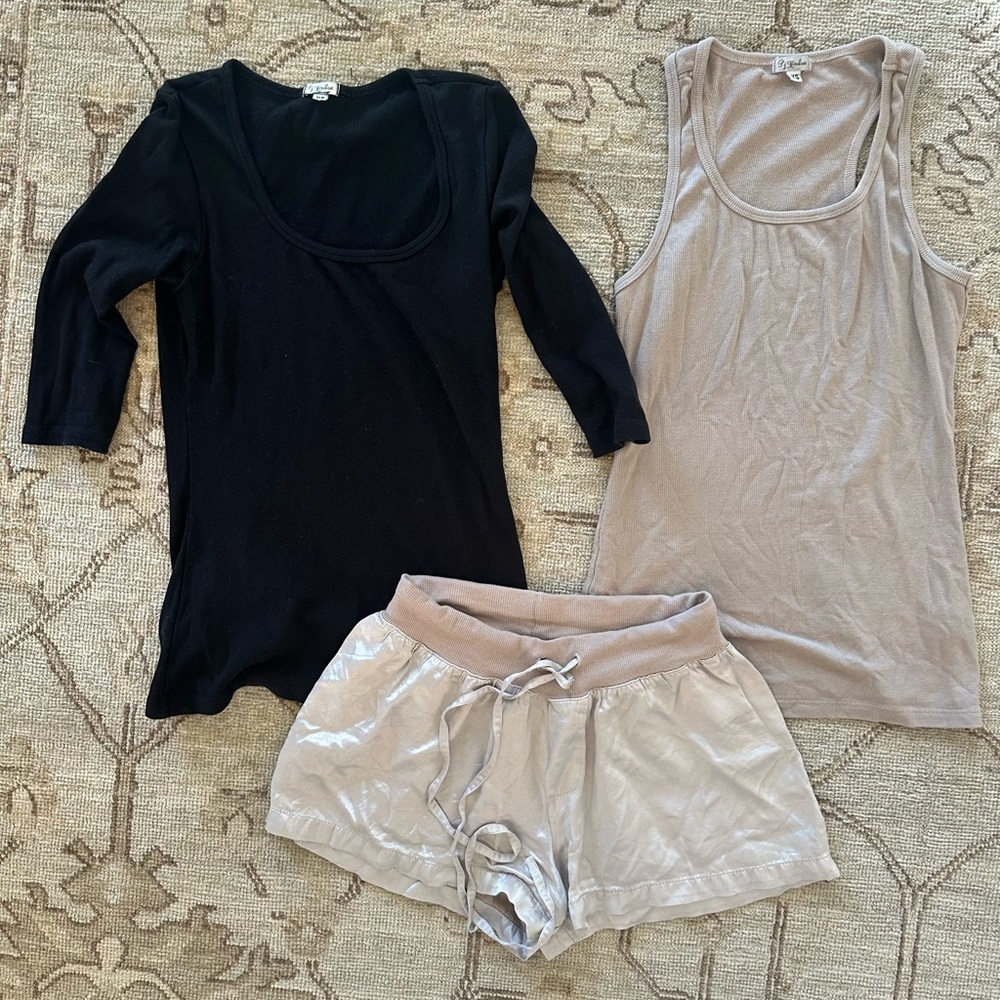 Black Top, Beige Tank, and Cream Shorts Set